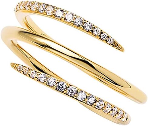 18K Gold Plated Three Line Open Ring 5A Zircon Micro-Set Ends Adjustable Minimalist Pinky Statement Ring for Women in Saudi Arabia
