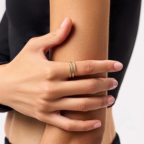 18K Gold Plated Three Line Open Ring 5A Zircon Micro-Set Ends Adjustable Minimalist Pinky Statement Ring for Women in Saudi Arabia
