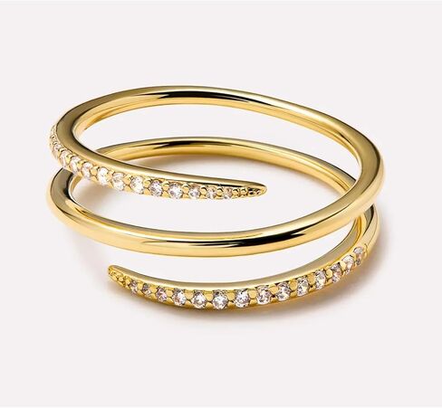 18K Gold Plated Three Line Open Ring 5A Zircon Micro-Set Ends Adjustable Minimalist Pinky Statement Ring for Women in Saudi Arabia