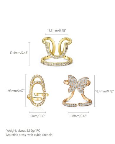 LOVECOM 3Pcs Butterfly Manicure Nail Rings Set for Women Gold False Fingernails Finger Tip Adjustable No Glue Nail Ring for Non-Tarnish Metal and Acrylic Nails Ring Art Decoration Gifts (Gold-3Pcs) in Saudi Arabia