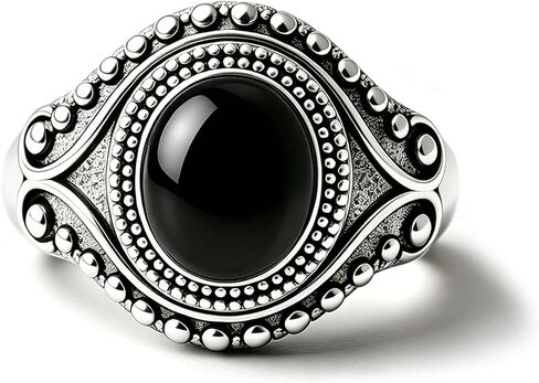 Retro Eye Shape Punk Ring, Jade Agate Natural Gemstone, S925 Sterling Silver, Wide Band, Cocktail Party Bohemian Jewelry for Women in Kuwait