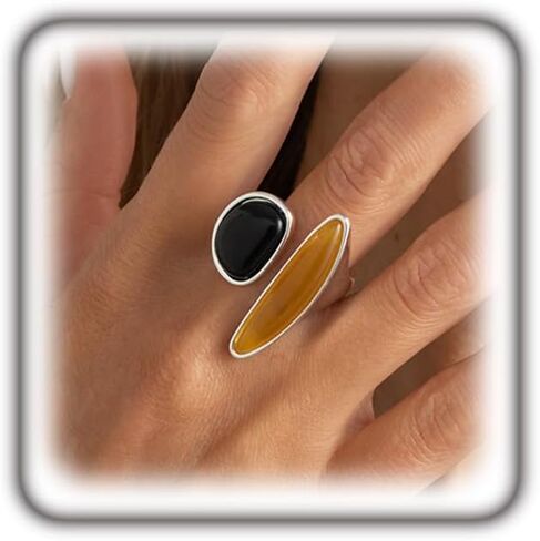 Chunky Statement Black Ring for Women Fashionable Big Stone Open Ring Personality Adjustable Red Cool Ring Punk Alt Jewelry in Kuwait
