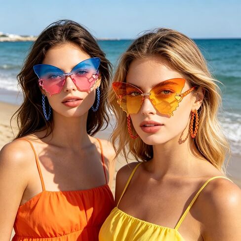 SUNOVELTIES 20/40 نمط مختلط بدون شفة النظارات الشمسية النسائية الرجعية الملونة نظارة الحفلات الصيف تجمع زي الحفلات اكسسوارات in Kuwait