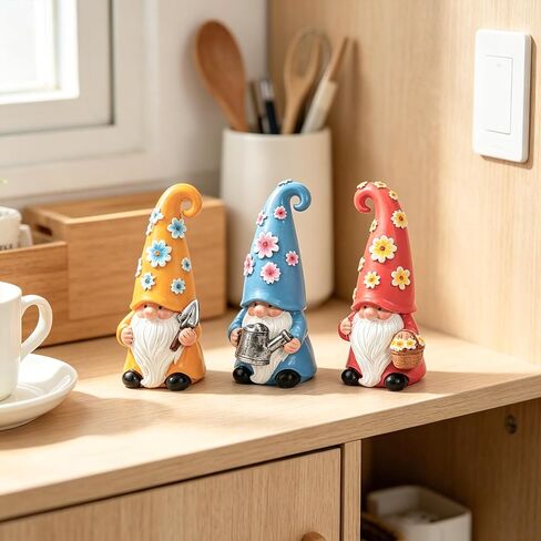 Pohabery 3Pcs Whimsical Floral Garden Gnomes – Hand-Painted Resin Waterproof Spring Summer Indoor Outdoor Decor for Table, Farmhouse, Home, Kitchen, Unique Gifts for Garden Lovers in Saudi Arabia