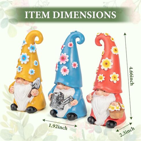 Pohabery 3Pcs Whimsical Floral Garden Gnomes – Hand-Painted Resin Waterproof Spring Summer Indoor Outdoor Decor for Table, Farmhouse, Home, Kitchen, Unique Gifts for Garden Lovers in Saudi Arabia