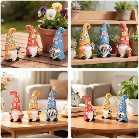 Pohabery 3Pcs Whimsical Floral Garden Gnomes – Hand-Painted Resin Waterproof Spring Summer Indoor Outdoor Decor for Table, Farmhouse, Home, Kitchen, Unique Gifts for Garden Lovers in Saudi Arabia