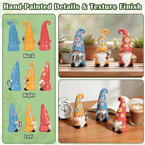 Pohabery 3Pcs Whimsical Floral Garden Gnomes – Hand-Painted Resin Waterproof Spring Summer Indoor Outdoor Decor for Table, Farmhouse, Home, Kitchen, Unique Gifts for Garden Lovers in Saudi Arabia