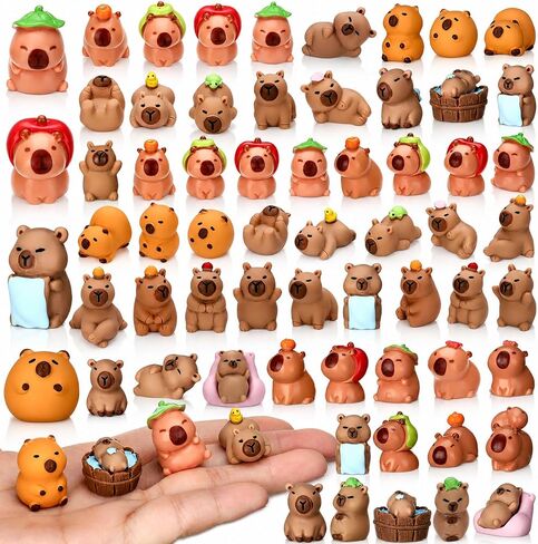 Yerliker 76 Pcs Mini Capybara Figures Small Resin Capybara Cute Miniature Animals Figurines for DIY Gifts Cake Toppers Fairy Garden Birthday Party Desktop Dollhouse Decorations Landscape Accessories in Kuwait