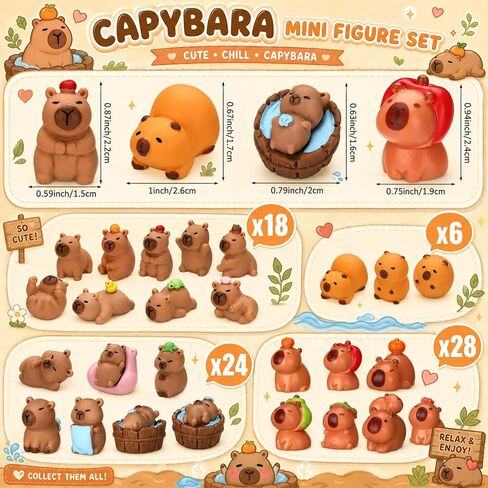 Yerliker 76 Pcs Mini Capybara Figures Small Resin Capybara Cute Miniature Animals Figurines for DIY Gifts Cake Toppers Fairy Garden Birthday Party Desktop Dollhouse Decorations Landscape Accessories in Kuwait