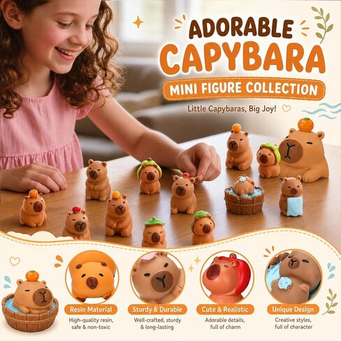 Yerliker 76 Pcs Mini Capybara Figures Small Resin Capybara Cute Miniature Animals Figurines for DIY Gifts Cake Toppers Fairy Garden Birthday Party Desktop Dollhouse Decorations Landscape Accessories in Kuwait