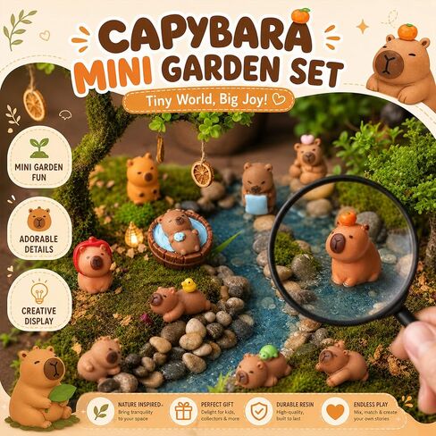 Yerliker 76 Pcs Mini Capybara Figures Small Resin Capybara Cute Miniature Animals Figurines for DIY Gifts Cake Toppers Fairy Garden Birthday Party Desktop Dollhouse Decorations Landscape Accessories in Kuwait