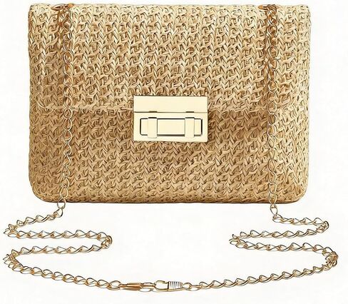 Women'S Casual Woven Crossbody Bag, Shoulder Bag, Straw Bag with Chain Wallet in Kuwait