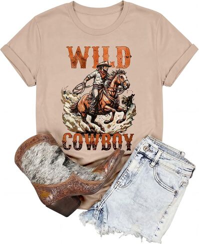 Western Shirts for Women Vintage Cowgirl T Shirt Cow Skull Rodeo Cowboy Boots Graphic Tees Country Music Short Sleeve Tops in Saudi Arabia