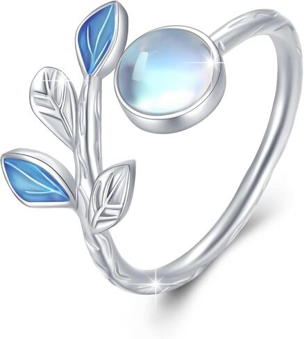 CUOKA MIRACLE Leaf Moonstone Ring S925 Sterling Silver Leaf Moonstone Rings For Women Open Adjustable Ring Moonstone's Jewelry For Women Mother's Day Jewelry in Kuwait