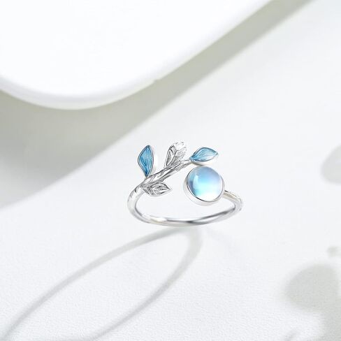 CUOKA MIRACLE Leaf Moonstone Ring S925 Sterling Silver Leaf Moonstone Rings For Women Open Adjustable Ring Moonstone's Jewelry For Women Mother's Day Jewelry in Kuwait