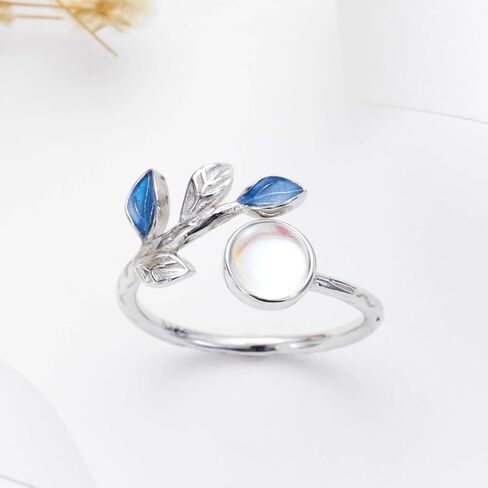 CUOKA MIRACLE Leaf Moonstone Ring S925 Sterling Silver Leaf Moonstone Rings For Women Open Adjustable Ring Moonstone's Jewelry For Women Mother's Day Jewelry in Kuwait