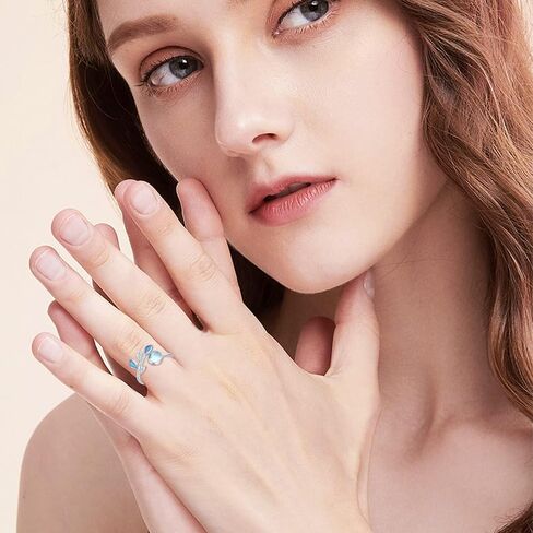 CUOKA MIRACLE Leaf Moonstone Ring S925 Sterling Silver Leaf Moonstone Rings For Women Open Adjustable Ring Moonstone's Jewelry For Women Mother's Day Jewelry in Kuwait