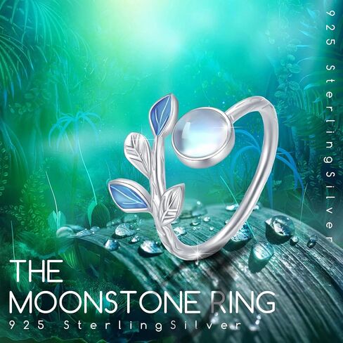 CUOKA MIRACLE Leaf Moonstone Ring S925 Sterling Silver Leaf Moonstone Rings For Women Open Adjustable Ring Moonstone's Jewelry For Women Mother's Day Jewelry in Kuwait