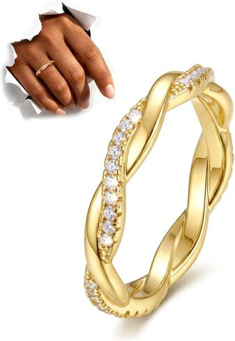 LOLIAS 14K Gold Plated Rings for Women Non Tarnish - Dainty Cubic Zirconia Wedding Bands Eternity Love Engagement Promise Rings - Stackable Minimalist Trendy Statement Thumb Rings Size 6-10 in Kuwait