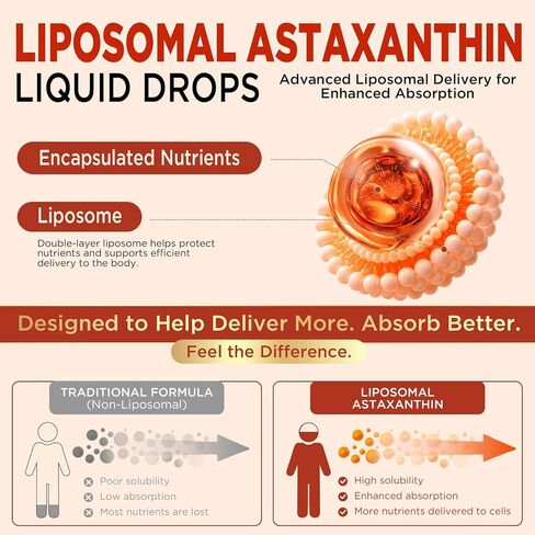 Liposomal Astaxanthin 12mg Supplements, Organic Astaxanthin Liquid with MCT Oil, Lycopene, Zeaxanthin & Ergothioneine, Antioxidant for Skin & Eye Health, Blueberry Flavor, 2 FL OZ in Saudi Arabia