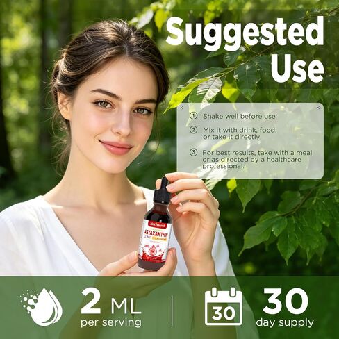 Liposomal Astaxanthin 12mg Supplements, Organic Astaxanthin Liquid with MCT Oil, Lycopene, Zeaxanthin & Ergothioneine, Antioxidant for Skin & Eye Health, Blueberry Flavor, 2 FL OZ in Saudi Arabia