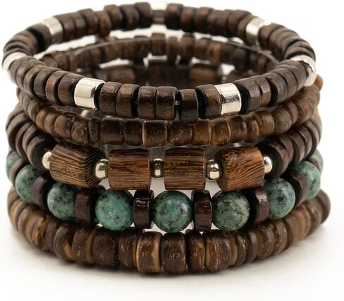 5pcs Bohemia Stretch Bracelet Set, Wooden Beaded Bracelets for Men Women Punk Bracelet Wood Bangles Wristbands Meaningful Jewelry Set Gift in Saudi Arabia