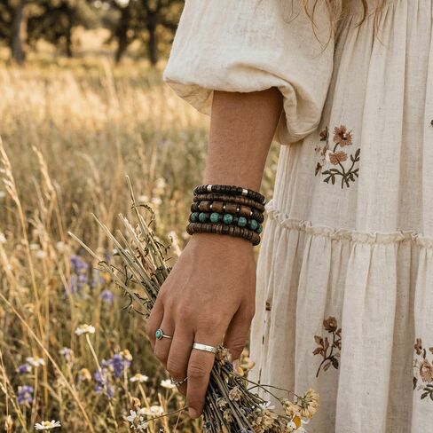 5pcs Bohemia Stretch Bracelet Set, Wooden Beaded Bracelets for Men Women Punk Bracelet Wood Bangles Wristbands Meaningful Jewelry Set Gift in Saudi Arabia
