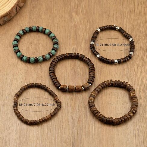 5pcs Bohemia Stretch Bracelet Set, Wooden Beaded Bracelets for Men Women Punk Bracelet Wood Bangles Wristbands Meaningful Jewelry Set Gift in Saudi Arabia