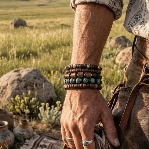 5pcs Bohemia Stretch Bracelet Set, Wooden Beaded Bracelets for Men Women Punk Bracelet Wood Bangles Wristbands Meaningful Jewelry Set Gift in Saudi Arabia