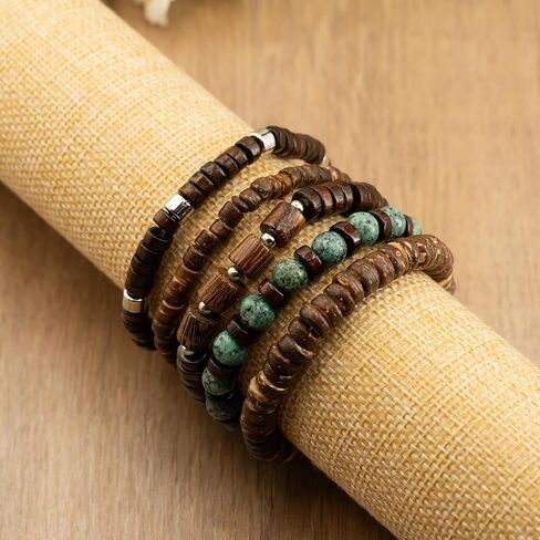 5pcs Bohemia Stretch Bracelet Set, Wooden Beaded Bracelets for Men Women Punk Bracelet Wood Bangles Wristbands Meaningful Jewelry Set Gift in Saudi Arabia