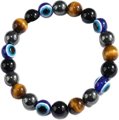 Triple Protection Evil Eye Bracelet Anxiety Relief,Bead Bracelet for Men and Women,Tigers eye,Obsidian,Hematite Bracelets in Saudi Arabia