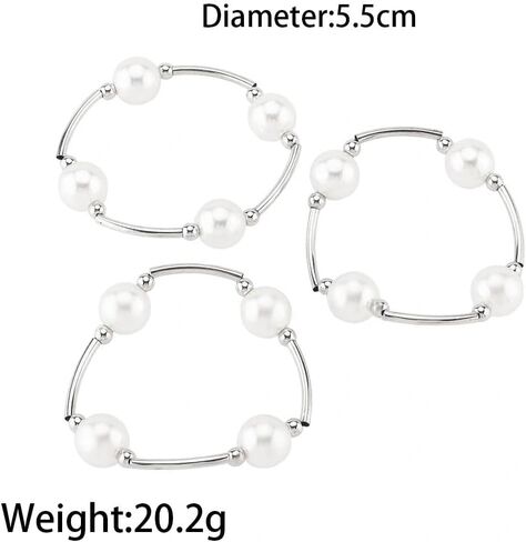 Layered Silver Plated Pearl Beaded Bracelets for Women,Stackable Dainty White Pearl Elastic Bracelets Bohemian Party Banquet Jewelry Accessories Gifts in Kuwait