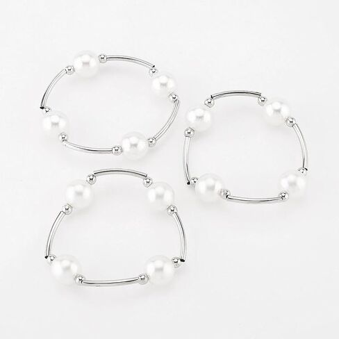 Layered Silver Plated Pearl Beaded Bracelets for Women,Stackable Dainty White Pearl Elastic Bracelets Bohemian Party Banquet Jewelry Accessories Gifts in Kuwait