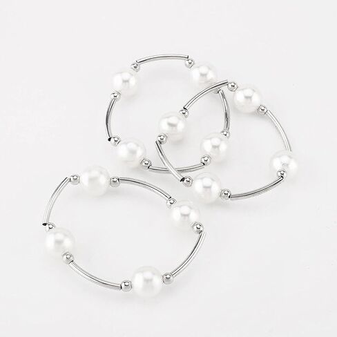 Layered Silver Plated Pearl Beaded Bracelets for Women,Stackable Dainty White Pearl Elastic Bracelets Bohemian Party Banquet Jewelry Accessories Gifts in Kuwait