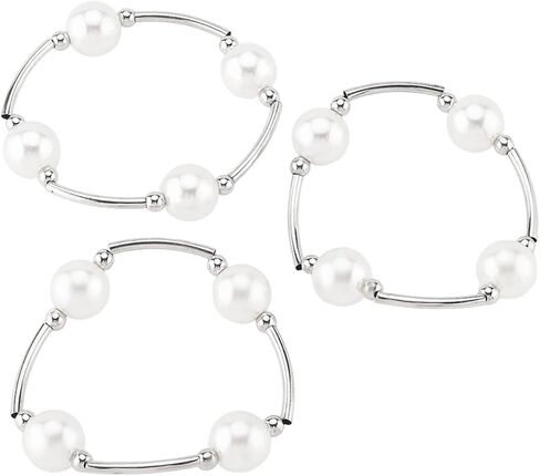 Layered Silver Plated Pearl Beaded Bracelets for Women,Stackable Dainty White Pearl Elastic Bracelets Bohemian Party Banquet Jewelry Accessories Gifts in Kuwait
