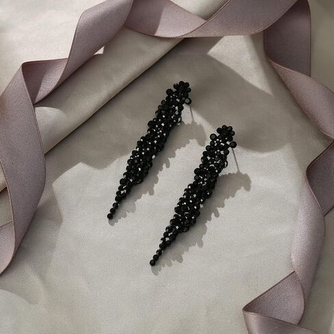 EVER FAITH Rhinestone Crystal Art Deco Costume Long Chandelier Dangle Statement Earrings Stretch Bracelet for Women Black Black-Tone in Kuwait