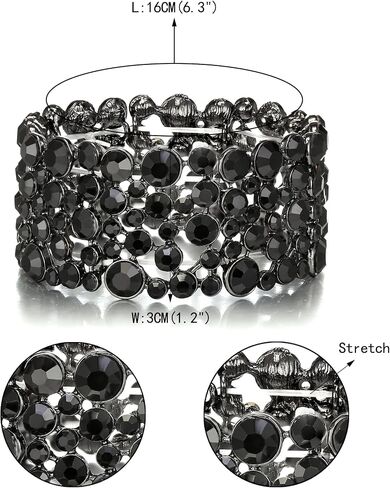 EVER FAITH Rhinestone Crystal Art Deco Costume Long Chandelier Dangle Statement Earrings Stretch Bracelet for Women Black Black-Tone in Kuwait