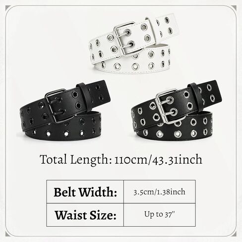 3 Pcs Double Grommet Belt Y2K Belt EMO Goth Punk Rock Belts, PU Leather Belts for Women Men Jeans 2 Hole Belts in Saudi Arabia