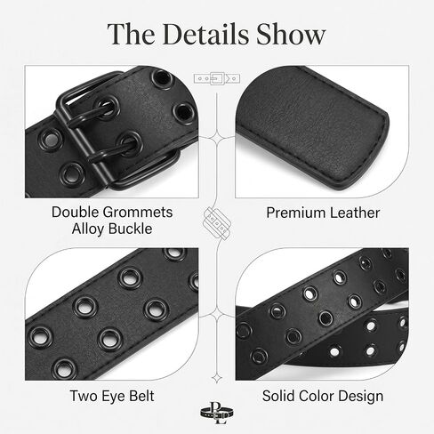 3 Pcs Double Grommet Belt Y2K Belt EMO Goth Punk Rock Belts, PU Leather Belts for Women Men Jeans 2 Hole Belts in Saudi Arabia