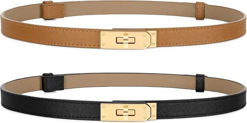 Women Skinny Leather Belt for Dresses Jeans Coats Solid Color Alloy Turn Lock 2 Pack Adjustable Thin Waistband in Saudi Arabia