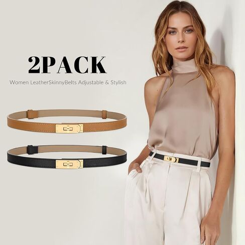 Women Skinny Leather Belt for Dresses Jeans Coats Solid Color Alloy Turn Lock 2 Pack Adjustable Thin Waistband in Saudi Arabia