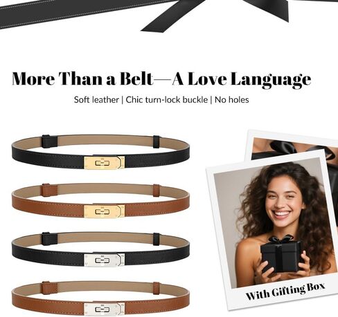 Women Skinny Leather Belt for Dresses Jeans Coats Solid Color Alloy Turn Lock 2 Pack Adjustable Thin Waistband in Saudi Arabia