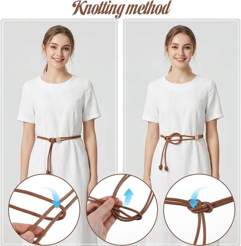 Thinp Rope Belts for Women, PU Leather Skinnny Belt Adjustable Tie Belts with Gold Buckle Knotted Waist Belt Double Straps Waist Band for Dresses in Kuwait