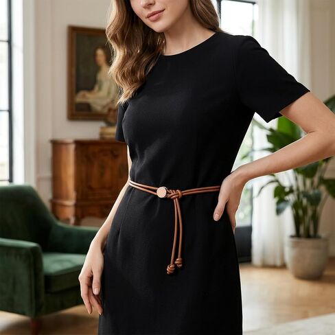 Thinp Rope Belts for Women, PU Leather Skinnny Belt Adjustable Tie Belts with Gold Buckle Knotted Waist Belt Double Straps Waist Band for Dresses in Kuwait