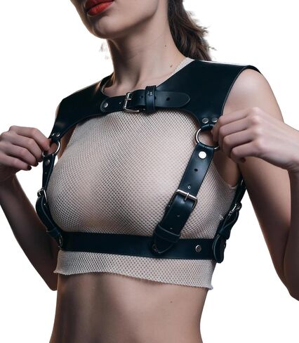 Adjustable Faux Leather Shoulder Harness for Women, Gothic Chest Strap with Alloy Rings, Punk Shoulder Belt for Festival, Rave, Cosplay, Clubwear & Alternative Outfits(Fit Waist 28.7-37in) in Saudi Arabia