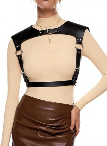 Adjustable Faux Leather Shoulder Harness for Women, Gothic Chest Strap with Alloy Rings, Punk Shoulder Belt for Festival, Rave, Cosplay, Clubwear & Alternative Outfits(Fit Waist 28.7-37in) in Saudi Arabia