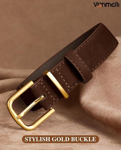 VONMELLI Women Suede Leather Belt for Jeans Dress with Fashion Gold Buckle Ladies Waist Belts in Saudi Arabia