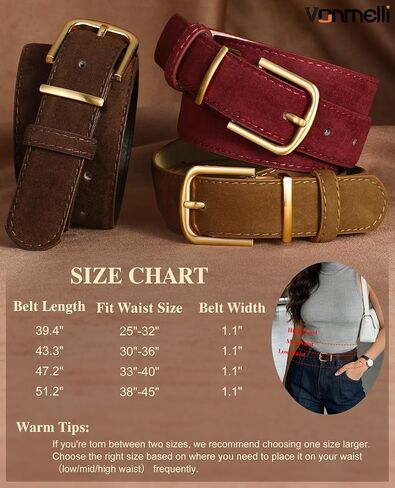 VONMELLI Women Suede Leather Belt for Jeans Dress with Fashion Gold Buckle Ladies Waist Belts in Saudi Arabia