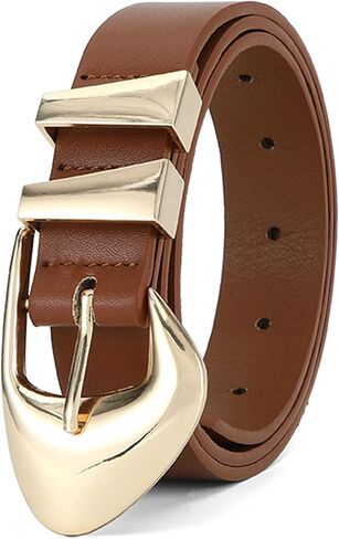 Women's Belts for Jeans Dress Pants Faux Leather Waist Belts for Ladies with Gold/Silver Buckle in Saudi Arabia