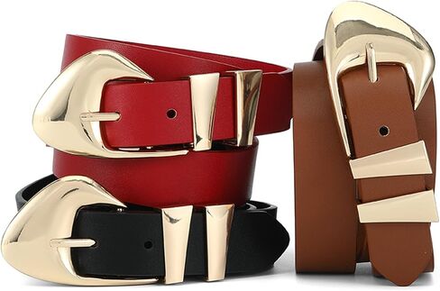 Women's Belts for Jeans Dress Pants Faux Leather Waist Belts for Ladies with Gold/Silver Buckle in Saudi Arabia